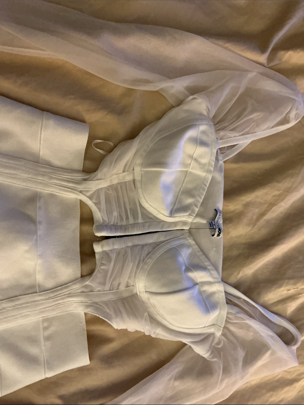Fashion Nova White Mesh Sleeve Bustier Mini Dress - Picture 4 of 6